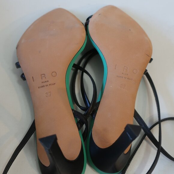 NWOB Womens Iro Black Green Open Pointy Toe Strap Sandal Leather Heels 37 US/6.5 - Picture 10 of 14